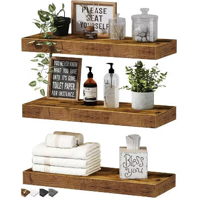 3-Pack 15.7 Inch Small Farmhouse Floating Shelves, Wall Mount Book Storage for Bathroom Bedroom Living Room