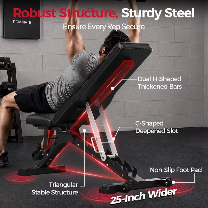 SPORTSROYALS Adjustable Weight Bench, 1300 LB Capacity Commercial Workout Bench for Home Gym, Flat Incline Bench Press with 34" Extra-Long Backrest
