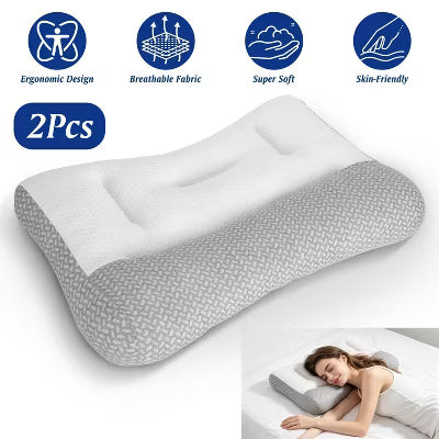 2Pcs Ergonomic Bed Pillow Breathable Mesh Pillow for Neck Support Dual Height Design Down Alternative Pillow for Side Back Sleepers