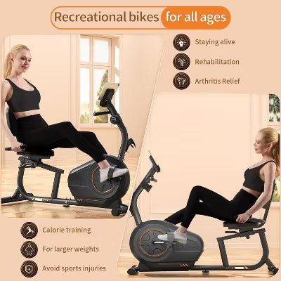 JEEKEE Recumbent Exercise Bike for Seniors,Stationary Bikes for Home, 440LB Capacity & 16 Levels Magnetic Resistance, Heart Rate Handle