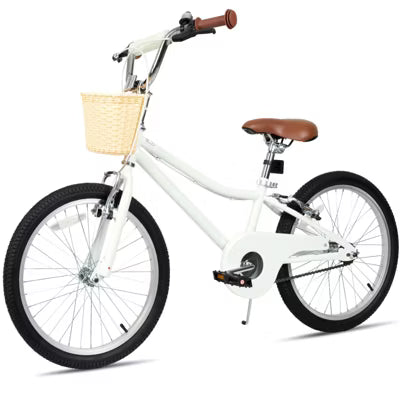 Hykolity Kids Bike 20 Inch for 6-12 Years Old Girls Bicycle with Basket and Kickstand, Tween Retro Style Childrens Bike for Teen Girls white