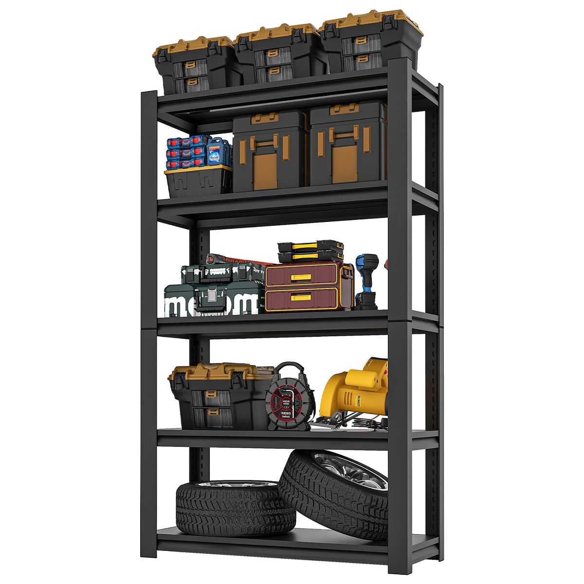Munora 72"H Heavy Duty Garage Storage Shelving Unit, 5-Tier Adjustable Powder-Coated Metal Rack, 2500 lbs Capacity, Industrial Style,Black