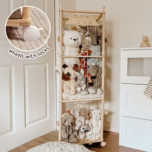 Fodoss Wooden Stuffed Animal Organizer Zoo-Themed Storage for Plush Toys, Kids's Room, Nursery, Playroom, Space-Saving Toy Holder (log color)