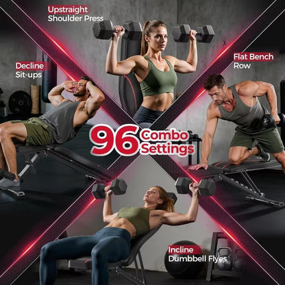FED FITNESS Adjustable Folding Workout Bench, Foldable Strength Training Bench for Home Gym, Space-Saving Workout Bench