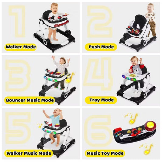 Kinder King 5-in-1 Baby Walker with Music & Lights, Activity Center for Toddler, Adjustable Height, Safety Bumper