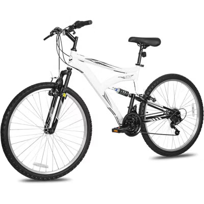hykolity 18 Speed Mountain Bike, 26" Wheel MTB Outdoor Cycling Bicycle with Adjustable Saddle, Dual Full Suspension for Men Women - Pale White