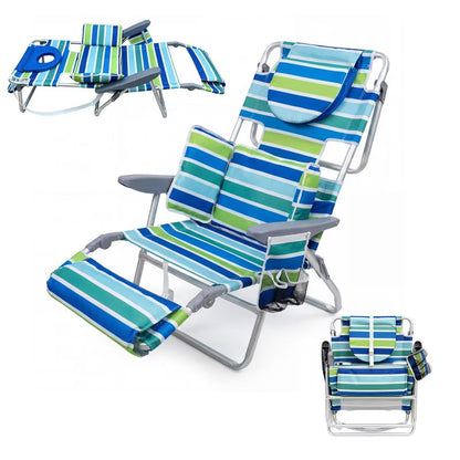 2 Pack 3-in-1 Beach Chair with Face Hole, Folding Tanning Lounger with Adjustable Footrest & Storage Pocket, 330LB Capacity for Beach, Pool, Patio