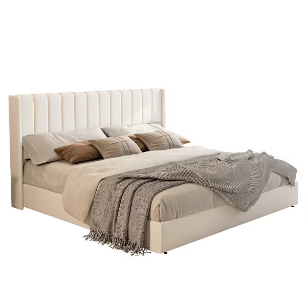 AMERLIFE Lift Up Storage Bed Frame with Vertical Channel Tufted Headboard and Wingback
