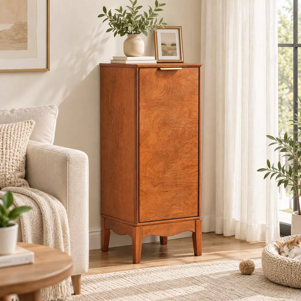 LauKingdom 35.7'' Wooden Kitchen Storage Cabinet with 2 Shelves and 4 Raised Feet for Kitchen, Living Room, Antique Brass