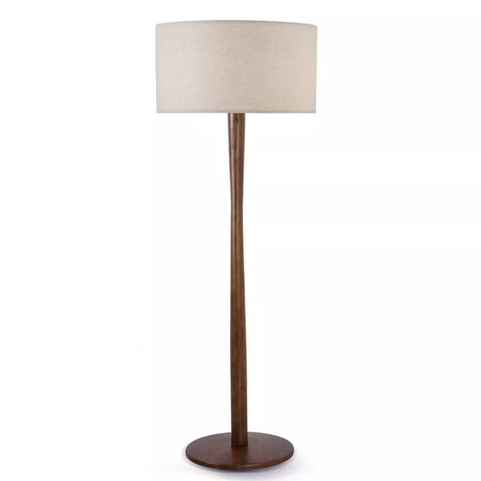 61" Modern Walnut Wood Column Floor Lamp, UL Listed, with Cream Linen Drum Shade, Standing Lamp for Living Room,Bedroom,Office,Study,Entryway