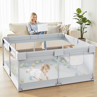 Large Baby Playpen 47×47in Toddler Play Yard, Indoor Activity Fence for Apartments, Safe & Spacious Play Area (grey playpen, )
