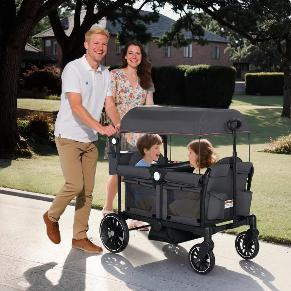 TODECARE Stroller Wagon All-Terrain Baby Stroller for 2 Kids with Canopy and Adjustable Handle, Gray