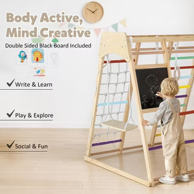 TODECARE Toddler Climbing Toy Indoor, Wood Kids Climber Slide Playset, Outdoor Jungle Gym