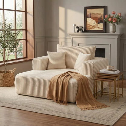 62.4 Inch Modular Sofa Single Seater Corduroy Lounge Chair with Storage Pouch Removable Arms Backrest and Throw Pillow for Living Room Apartment