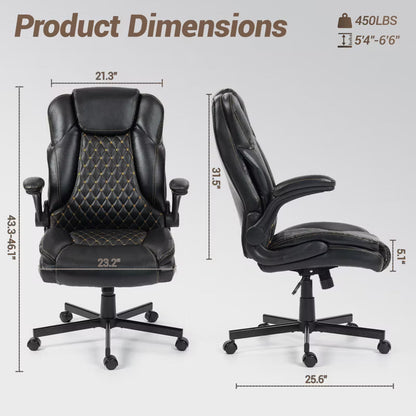 Bosmiller High Back Executive Office Chair, Ergonomic Computer Desk Chair with Rocking Function, Flip-Up Armrests and Lumbar Support