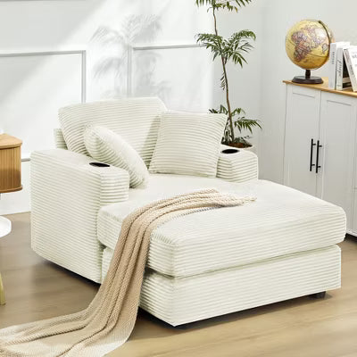 Hyleory Corduroy Chaise Lounge Chair Single Seater Recliner with Ottoman Modern Accent Chair for Living Room or Bedroom