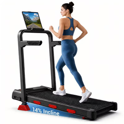 KikiBriz Foldable Walking Pad Treadmill with 14% Incline, Handle Bar, 2.5HP Quiet Brushless Motor, 6.2 MPH Speed, 300 LBS Capacity (black)