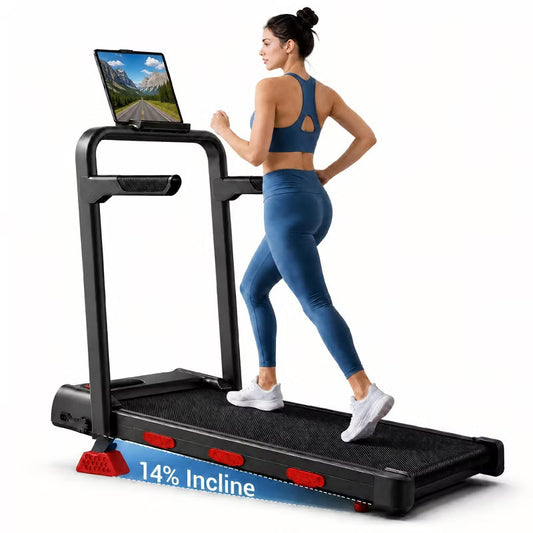 KikiBriz Foldable Walking Pad Treadmill with 14% Incline, Handle Bar, 2.5HP Quiet Brushless Motor, 6.2 MPH Speed, 300 LBS Capacity (black)