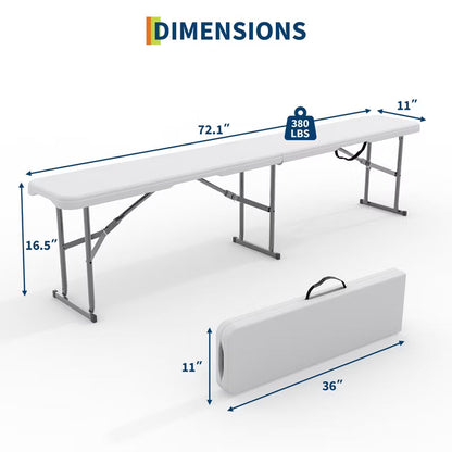 Garvee 6FT Folding Bench, Plastic Portable Bench Seat with Carry Handle & Lock for Indoor/Outdoor Activities, Picnic, Camping, Sporting Events