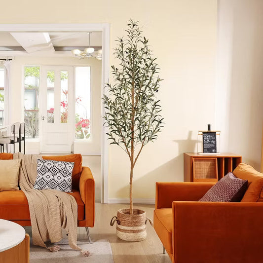 DR.Planzen 5-7FT Artificial New Style Olive Plants with Realistic Leaves and Natural Trunk, Silk Fake Potted Tree for Office Home Decor