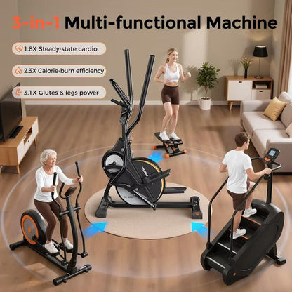 FED FITNESS 3-in-1 Elliptical Machine for Home Use,Pro Cardio Climber Stepping Elliptical Machine,16 Levels Resistance, Support Kinomap/Fed APP