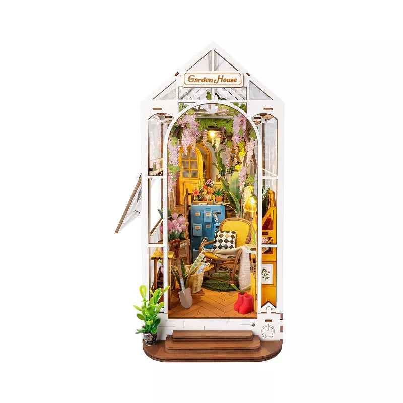 ROBOTIME 3D Jigsaw Puzzle DIY Book Nook Kit,Miniature Dollhouse Bookend Stand DIY Bookshelf Insert, Multicolored, 4.3"*8"*9.5"