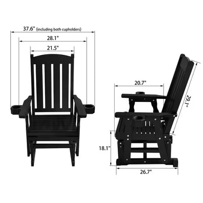 Fortune Candy 1-Person Outdoor Wooden Glider Chair, Solid Fir Wood, Heavy-Duty 600 lb, Black, for Patio & Porch