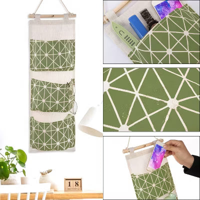 3-Pocket Hanging Storage Organizer, Water-Resistant Wall or Door Pouch to Keep Daily Essentials Handy and Save Shelf Space - Green
