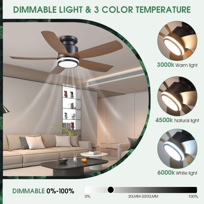Kviflon 41 Inches Ceiling Fan with Light,App and Remote Control,5 Blades, Reversible DC Motor