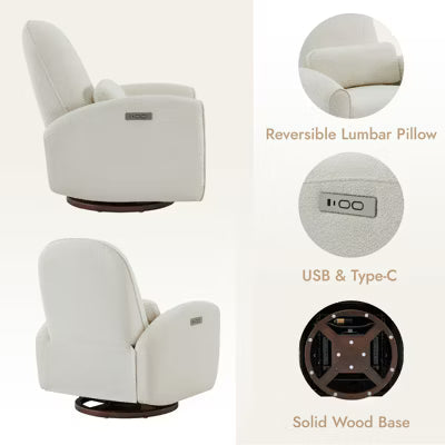 Spruce & Spring Cream Power Swivel Glider Recliner Nursery Chair