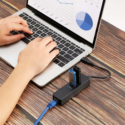 3-Port USB 3.0 Hub with Gigabit RJ45 Ethernet Adapter, Up to 5Gbps USB and 10/100/1000Mbps Wired Network Connectivity - Black