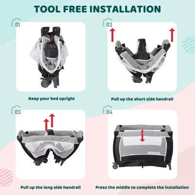 TODECARE 4 in 1 Baby Bassinet, Portable Pack and Play, Convertible Bedside Crib Sleeper, Diaper Changer, Storage Basket & Travel Bag