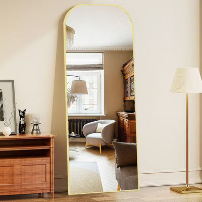 Likepay Arch-Shaped Freestanding Alloy Frame Full-Length Mirror - 56in Length × 21in Width (Black/Gold/Silver Options)