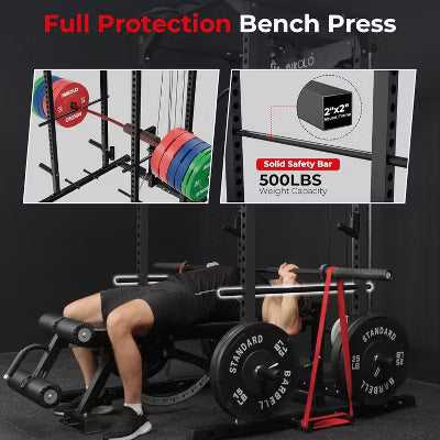Mikolo Power Cage with Dual-Track Smooth Pulley System, All-in-One Power Rack for Home Gym Training(Black)