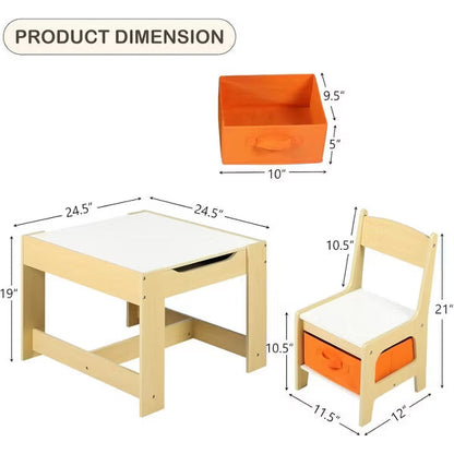 Kinder King 3-in-1 Kids Table & 2 Chairs Set with Storage, Removable Top & Blackboard, for Art, Crafts, Reading, Play