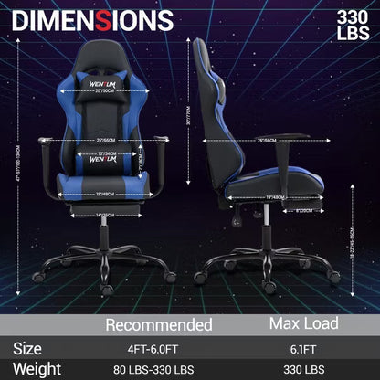 Bosmiller Reclining Gaming Chair with Footrest, Massage Racing Office Chair, PU Leather Computer Desk Chair with Head Pillow for Adults