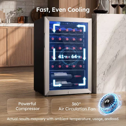 EUHOMY 20 Inch Wine Fridge- Single Zone Wine Fridge with Digital Temperature Control- Silver