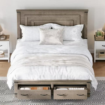 Farmhouse Bed Frame with 54" Tall Geometric Headboard