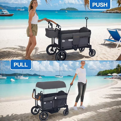 TODECARE Stroller Wagon All-Terrain Baby Stroller for 2 Kids with Canopy and Adjustable Handle, Gray
