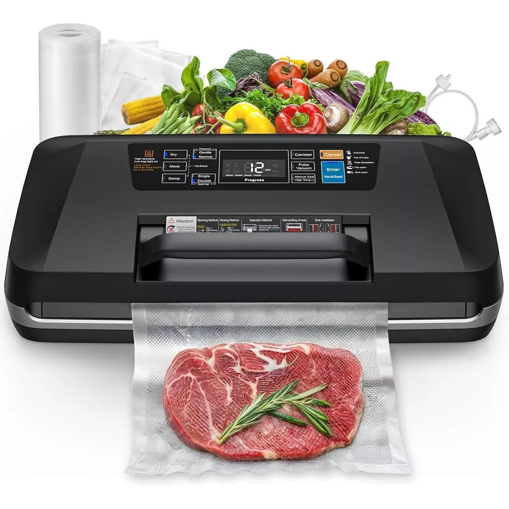 Teendow Vacuum Sealer Machine, 95KPa Automatic Food Sealer for Wet & Dry Food, Built-in Cutter, Double Seal System,Complete Kit with 1 Roll & 10 Bags