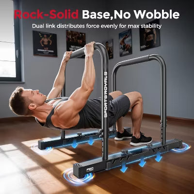 Sportsroyals Adjustable Dip Bar Station,Heavy Duty Parallette & Parallel Bars,400LBS Stable Dip Stands for Home Gym,Calisthenics & Workout Equipment