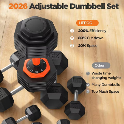 FEIERDUN Updated Adjustable Dumbbell Set of 2, 50 lbs Weights Set with Storage Box, Anti-slip Silicone Grip, Suit both Women/Men for Home Gym