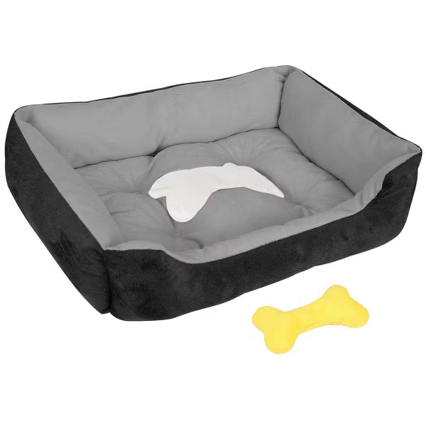 Cozy Plush Pet Bed with Non-Slip Base and Bonus Bone Toy, Soft Warm Sleeping Nest for Dogs and Cats to Curl Up and Relax - Black