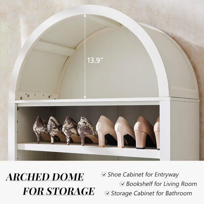 SinCiDo Arched Bookshelf, Modern Farmhouse Bookshelf Storage Cabinet w/Adjustable Shelves, Wood Bookshelf w/Open Display Shelf for Home Office