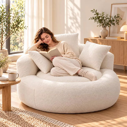 LauKingdom 5ft Oversized Bean Bag Chair, Memory Foam Filled Round Lounger with 3 Throw Pillows, Soft Fleece Sofa for Living Room, Bedroom