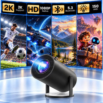 Mini Projector with WiFi and Bluetooth, Support Auto Keystone, 360° Rotating, 1080P Video Projector for Bedroom Portable Projector for Home Theater