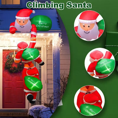 8FT Climbing Inflatable Santa Claus with Light Hanging Blow Up Christmas Inflatable Indoor Outdoor Christmas Decorations 3 Santa Claus 3 Merry Christm