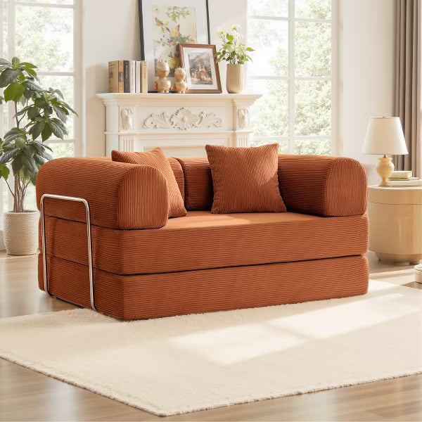 KERDOM Comfy Convertible Folding Mattress Couch, Loveseat Sleeper Fold-Out Sofa Bed with Armres for Living Room Bedroom Lounge Studio Floor Sofa Couch