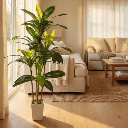 5FT Artificial Dracaena Tree Indoor Fake Tree with White Tall Planter Artificial Tree Fake Yucca Potted Tree for Home Office Living Room Decor