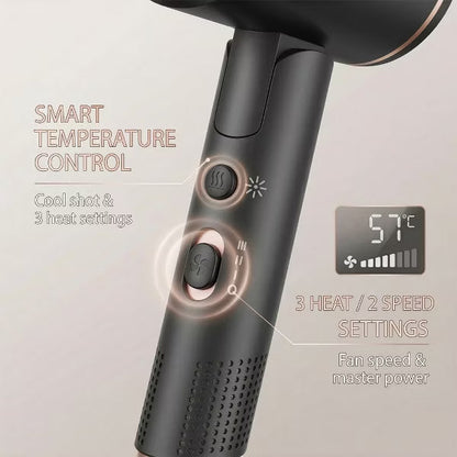 Hoey 1800W Professional Ionic Hair Dryer with Diffuser and Concentrator Attachments - 3 Heat Settings